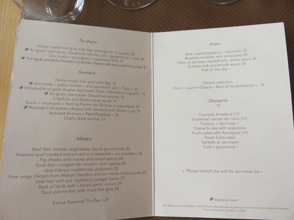 Menu for le petit pontoise